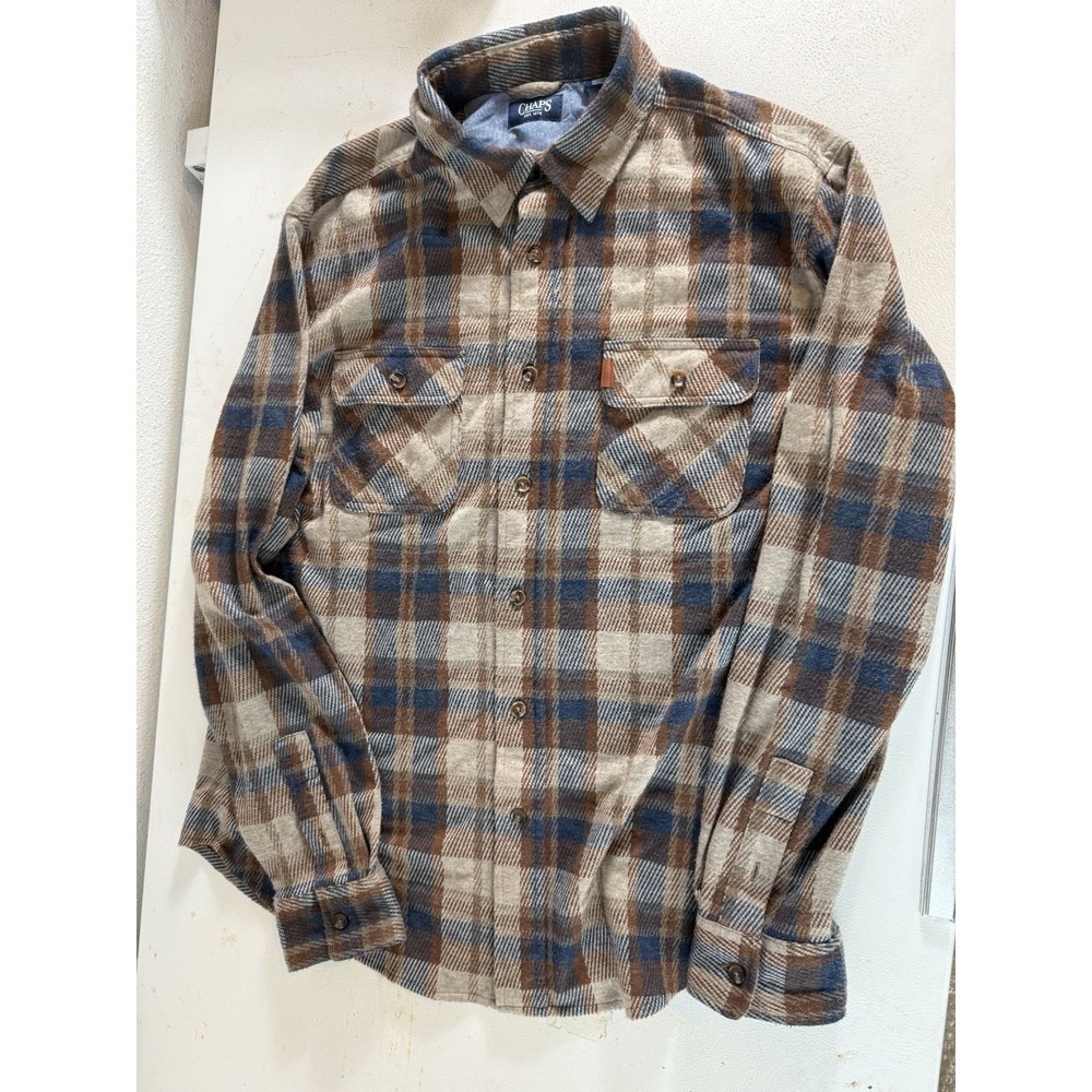 Chaps Mens Flannel Large‎ 100% Cotton Long Sleeve Button Up Plaid Shirt